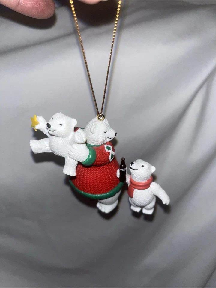 1996 年可口可乐北极熊系列装饰爸爸熊和小熊装饰树 — 第 2/4 张图片