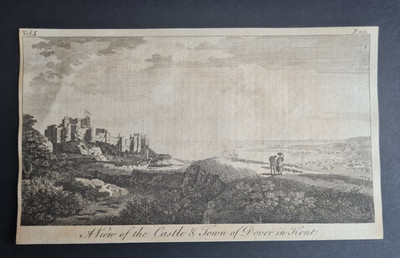 Antiker Druck von 1776 - Blick auf Schloss & Stadt Dover in Kent