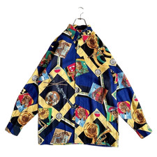 Hermes NEW ORLEANS CREOLE JAZZ Long Sleeve Shirt Size 40 Linen 100% Men's Navy