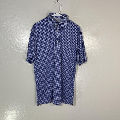 Collars & Co. Dress Collar Polo Shirt Mens Large Blue Gingham Check Knit Top