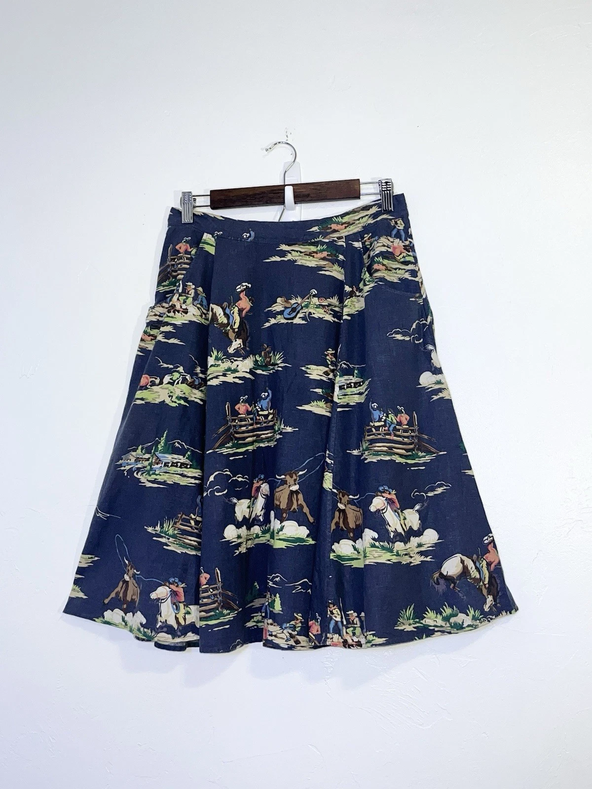 Ralph Lauren Double RL Western Print Skirt Navy Blue Rodeo Cowboy