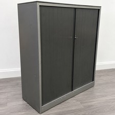 Ahrend Mid-Height Office Tambour Cupboard, Graphite / Grey, 3 Adjustable Shel...