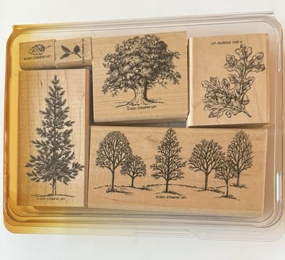 Stampin Up! Lovely As A Tree Wood-Mounted Rubber Stamp Set OF 6 LEAF ACORN PINE
