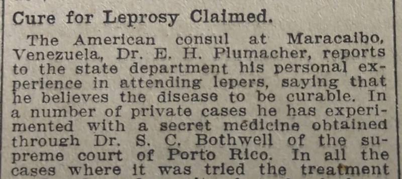 SEPT 18, 1906 NEWSPAPER #2728- DOCTOR EUGENE PLUMACHER CLAIMS CURE FOR LEPROSY 