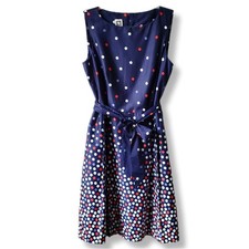 Anne Klein Fit Flare Blue Red White Dot Dress 10 Career Occasion Work Wear NEW
