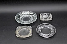 Lot of 4 - Vintage, Various Glass Round and Suare Shaped Ashtrays MCM