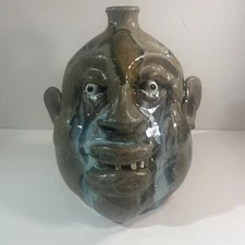 Marvin Bailey Primitive Folk Art Pottery Stoneware Glaze Face Jug Southern SC