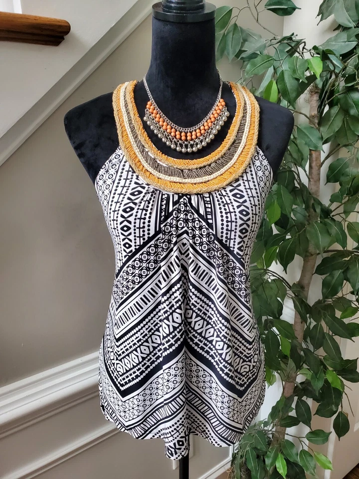 INC Black & White Rope Beaded Round Neck Sleeveless Casual Top Blouse Size M - Image 2 of 4