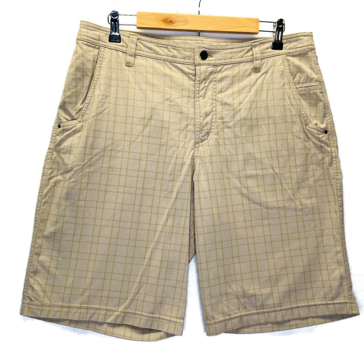 Lululemon Athletica Shorts 34 Mens Khaki Tan Beige Plaid Flat