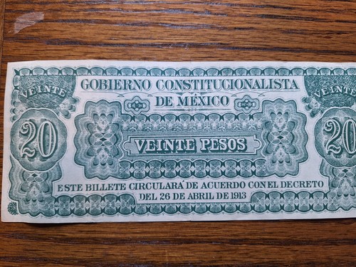 1913 Veinte Pesos Banknote - Picture 2 of 2
