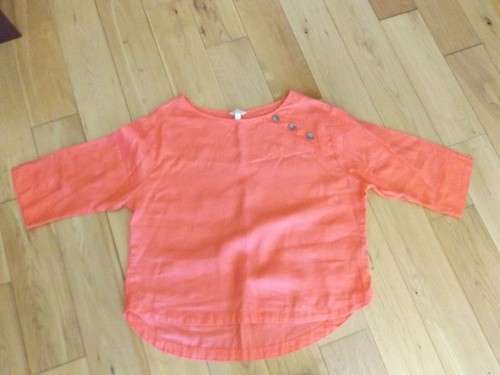Monsoon orange pure 100% linen 3/4 sleeve scoop neck tunic top M