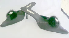 Black Satin Evening Shoe/Slides  Fur and Crystal Embellishments Private Label 8M