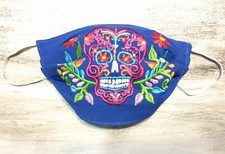 Sugar Skull Face Mask Handmade Embroidered Blue Face Cover