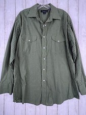 Panhandle Slim Shirt 16 Pearl Snap Buttons Green Plaid Western Cowboy Collar
