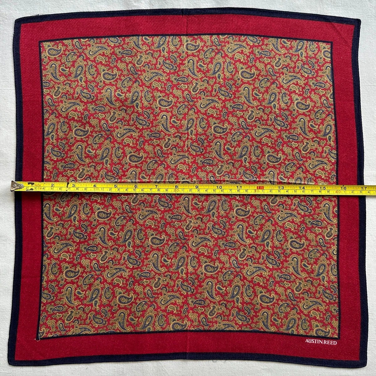 Vintage Mens Handkerchief Red Cotton Paisley Green Classic Pocket Square 18"