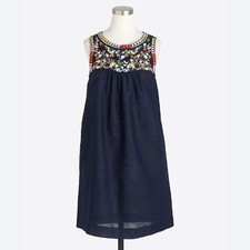 NWT J Crew Factory Navy Blue Embroidered Neck Sleeveless Shift Dress Size 00