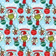 Seuss How The Grinch Stole Christmas Grinchmas Ornament Blue Fabric By half Yard