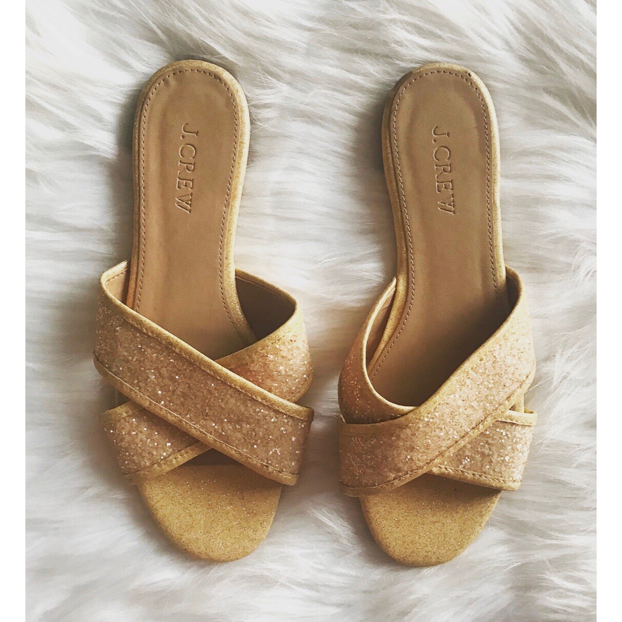 PANTOFOLA D’ORO J. Pantofole slip on donna Crew taglia 6 Cora giallo glitter incrociato piatto