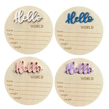 Wooden Baby Announcement Sign Hello World Plaque Round Newborn