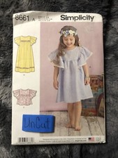 Simplicity 8661 sewing pattern, childs girls dresses and top, size 3-8