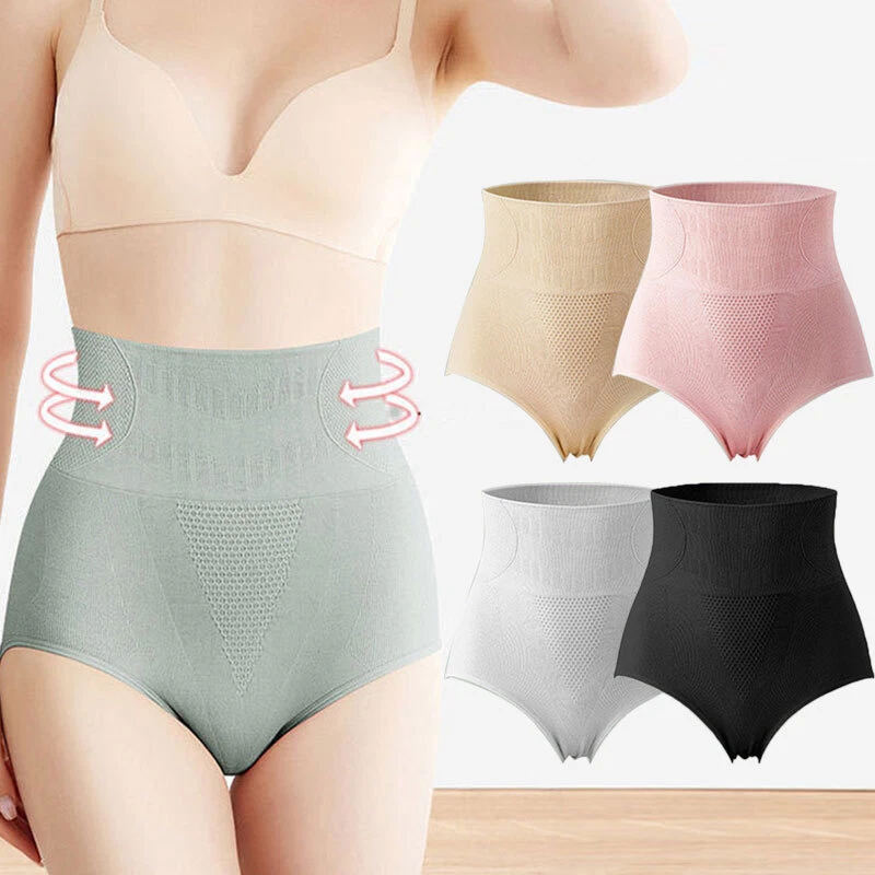 3 Pack Women's High Waist Slimming Panties Brief Solid Belly Control Q