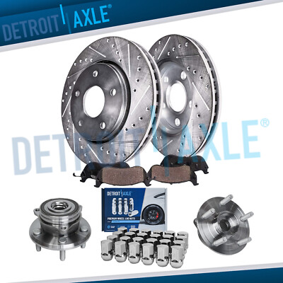 Front Drilled Rotor Brake Pad Wheel Hub w/24pc LugNut for Durango Grand Cherokee