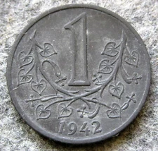 BOHEMIA & MORAVIA WWII GERMAN PROTECTORATE 1942 KORUNA ZINC km# 4