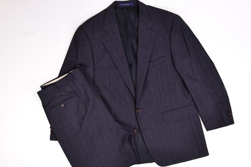 VTG 90s USA Ralph Lauren Chaps Suit Navy Pencil Stripe 42R / 36x31 Pleated Pants