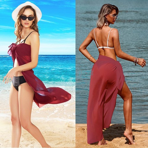Long Sarong Cover Up Women Chiffon Beach Wrap Skirt Sexy Bikini One Piece Scarf - Picture 10 of 24