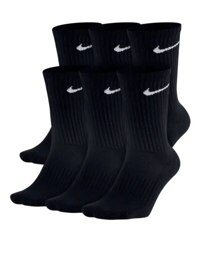 Nike Dri-Fit Everyday Plus Cushioned Crew Socks-Size Medium Black (6 Pack)