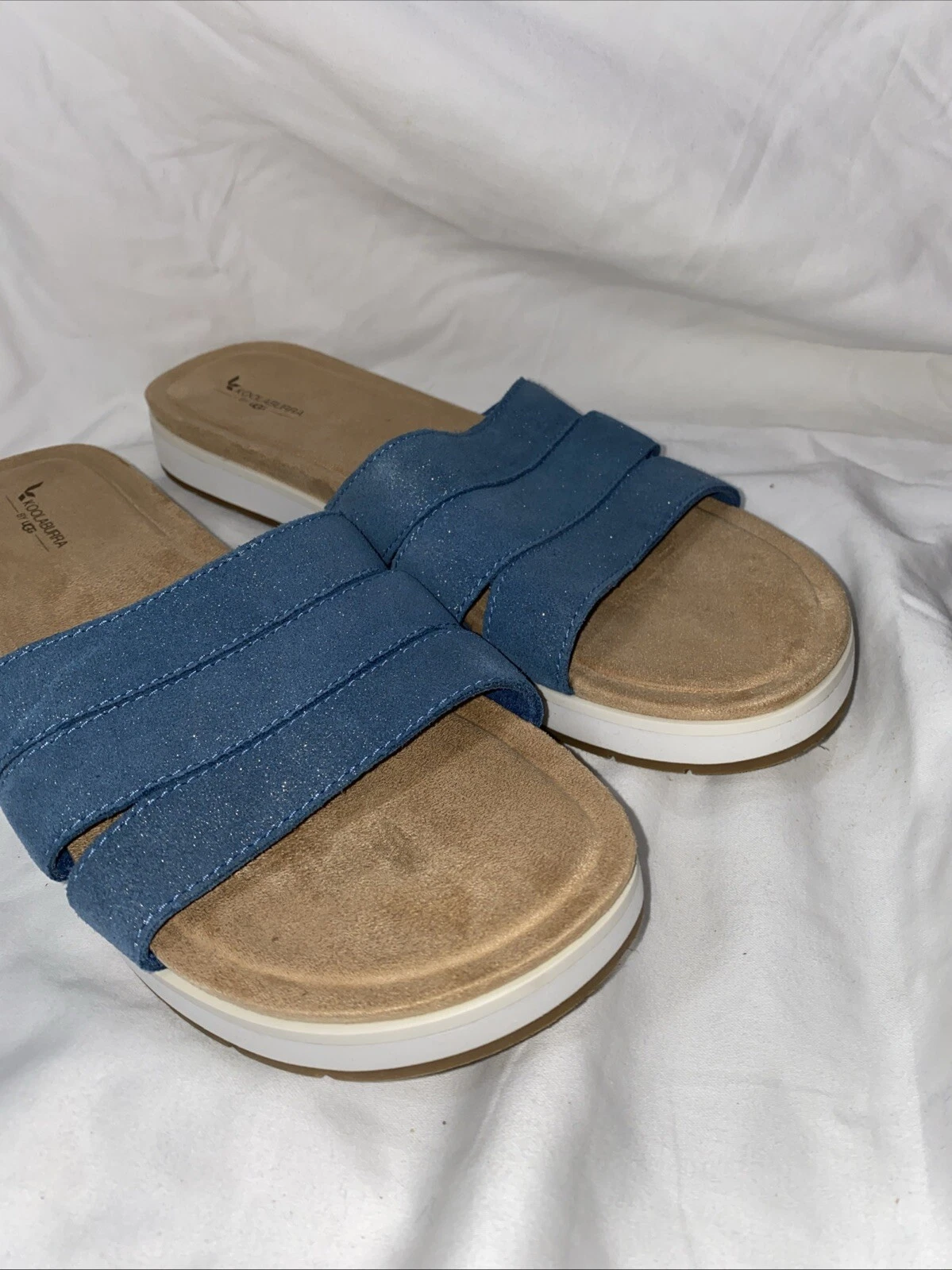 Sandali donna Koolaburra by UGG blu metallizzato e marrone chiaro slide taglia 9 5 donna