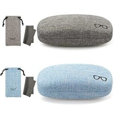 Hard Shell Eyeglasses Case Linen Fabrics Large Sunglasses Large, Z- gray blue 
