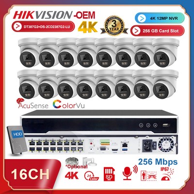 Hikvision OEM Kit 16CH 16PoE NVR 4K 8MP IP Camera ColorVu AcuSense IP67 MIC Lot