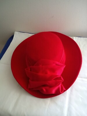 RED Female Hat 100 %wool And Silk Made In The USA Red Color 
