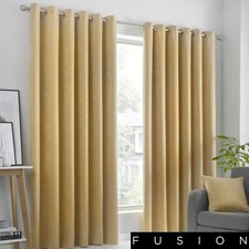 Fusion STRATA Ochre Yellow  Dim Out Eyelet Curtains & Cushions