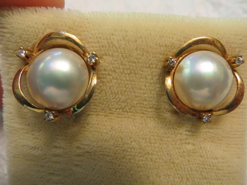 Vintage Leys Christie 14kt Mabe Pearl Diamond Amythest Earrings New Old Stock - Picture 2 of 13