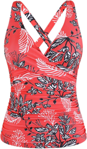 Women'S Underwire Tankini Top Tummy Control Bathing Suits Sexy V Neck Crossover