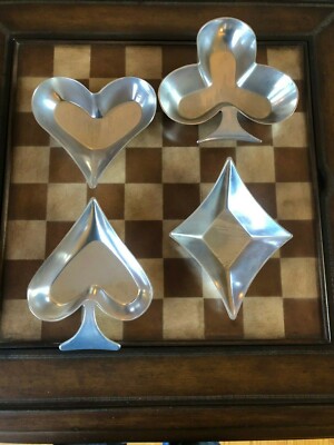Poker Bridge Party Set 8 NIB Aluminum Playing Card Suit Candy Nut Dish 8/" IHI