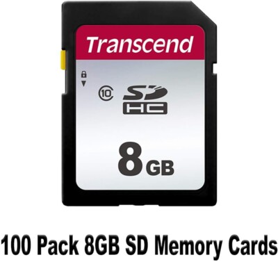 100 x Transcend 8GB Class 10 SDHC Secure Digital Memory Cards