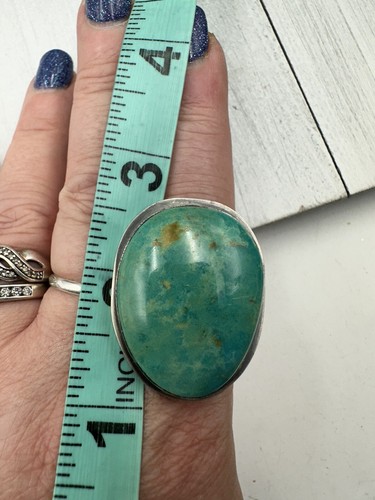 Zia Sterling Signed Large Statement Turquoise Adjustable Ring Size 8 - Picture 5 of 6