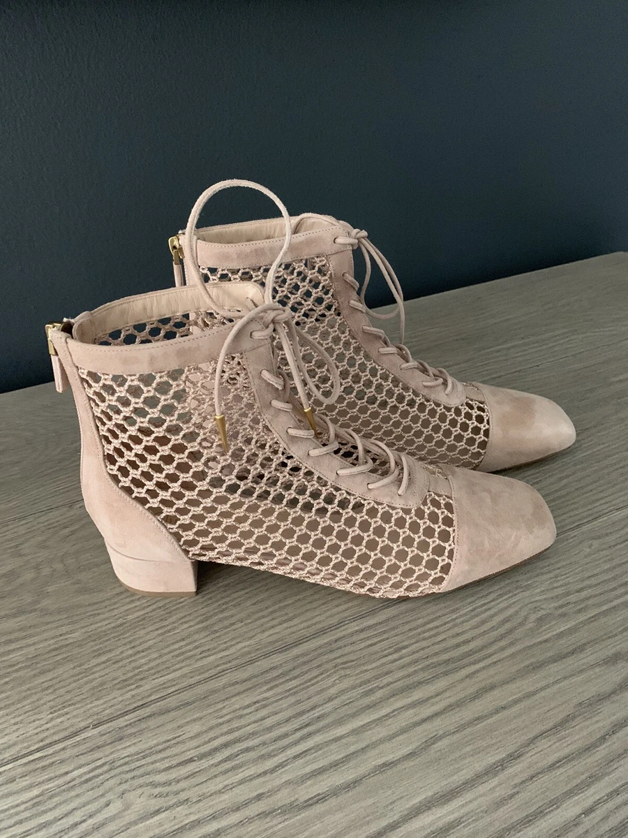 DIOR Naughtily-D 30 Beige Suede Resile Caged Heeled Booties - SIZE