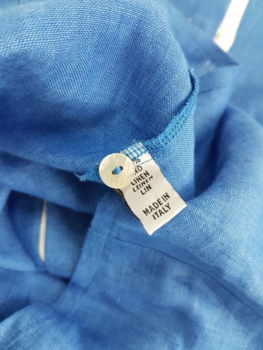 Camisa Mario Romano Azul Abotonada Lino Cuello Talla XS Mujer Hecha en Italia - Imagen 12 de 12