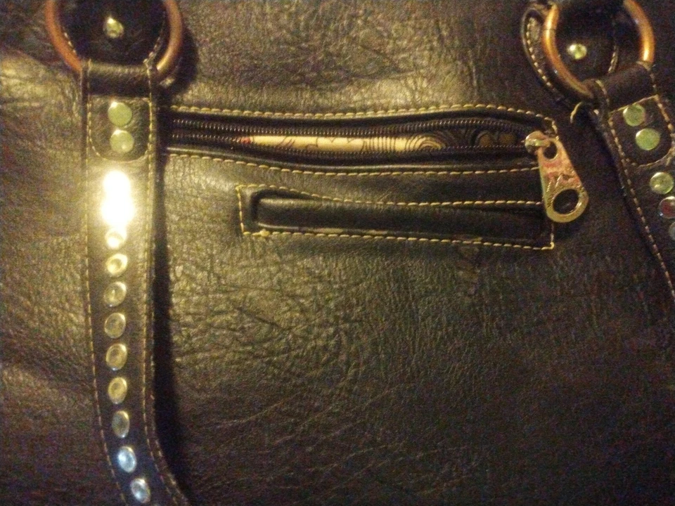 Montana West Black Double Handled Large Purse Colorful Stiched Cross Studded  - Image 3 of 4