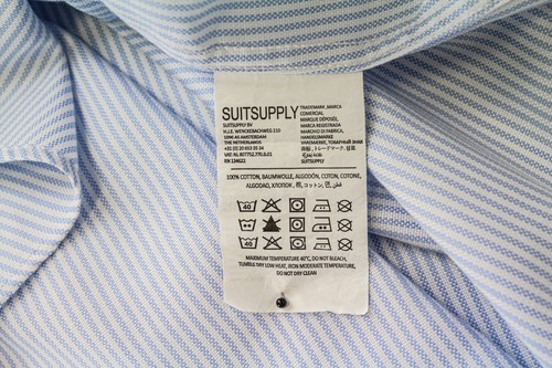 SUITSUPPLY Men Shirt 44/17 1/2 Extra Slim Blue Cotton Striped Cutaway Collar - Picture 6 of 7