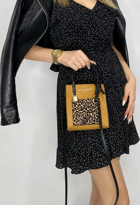 Marc Jacobs Mini Satchel Leopard Print Crossbody Strap Padlock Charm Tan/Black