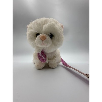 Justice Pet Shop Lola White Persian Cat Plush Pink Glitter Leash 6''