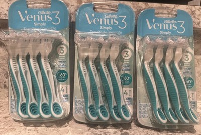 Lot Of 3 Gillette Venus 3 Simply Sensitive Women's Disposable Razors, 12Razors