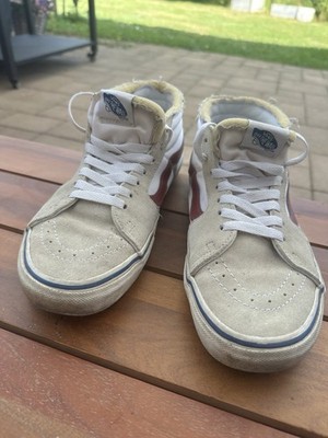 VANS Sk8-Hi cut off Design ... heavy used selten Gr. 42,5 white / red KULT !!