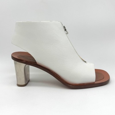 Celine Open Toe Bam Bam Bootie 60mm Heel Sz 38.5 White Shoes Zip Up Made Italy