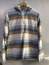 O'Neill Striped Fleece Pullover Hoodie 1/4 Zip Pockets Coastal Beach Cozy Size L